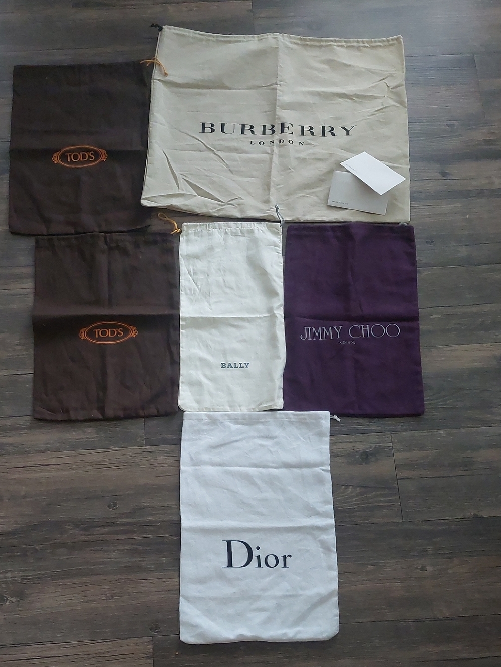 Designer Dust Bags Bundle - Burberry, Dior, Jimmy Choo, Tod's, Bally